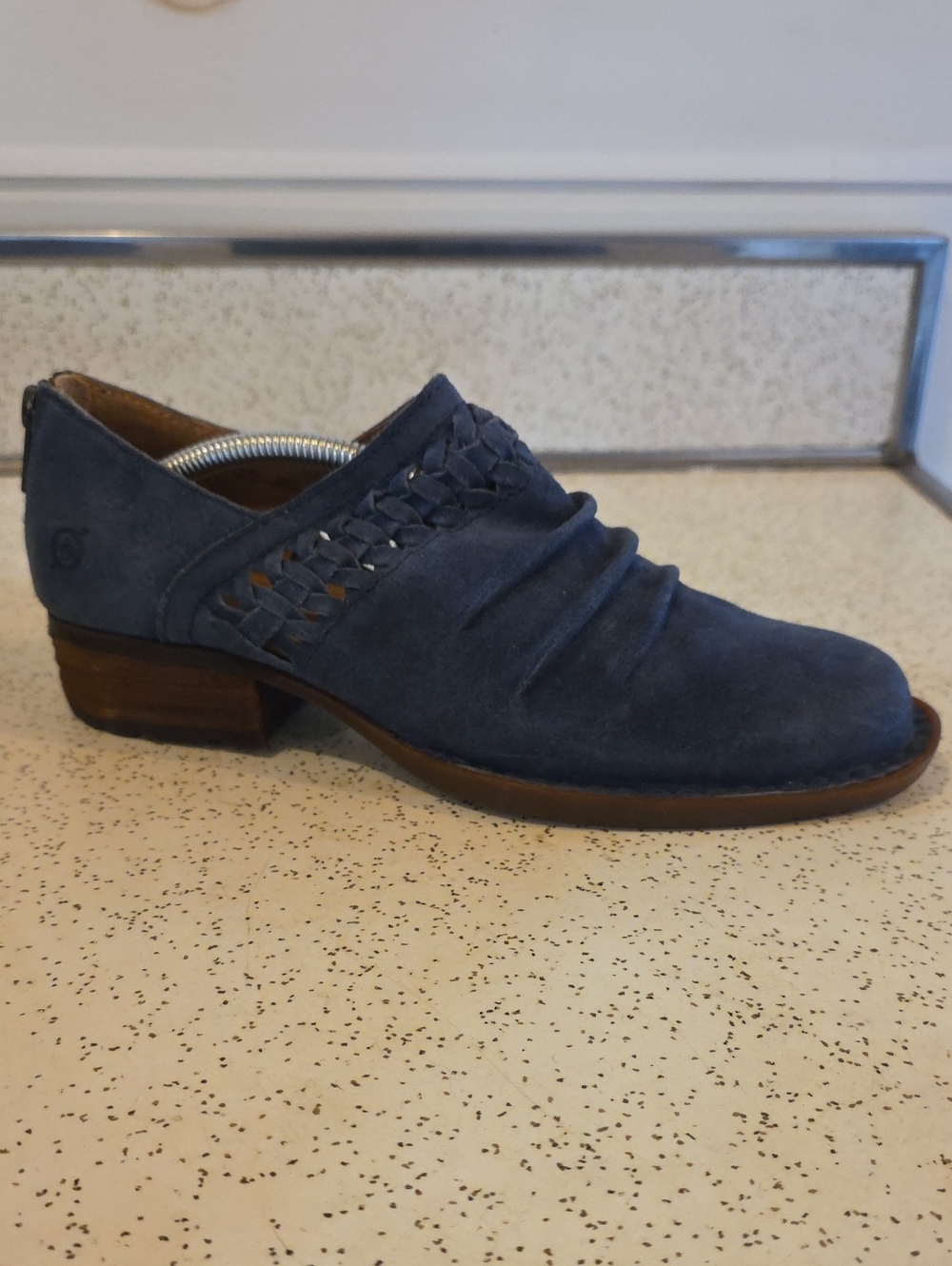 Born Women's Katharina Cristal Suede‎ Leather Low Booties Back Zip Blue 6